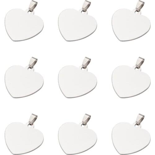 10pc Stainless Steel Stamping Blank Tag Pendants One Side Polishing Heart Shape For Jewelry Pendant Making