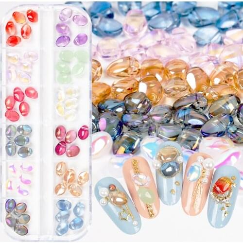 12 grids/Set 3D Resin Petal Flowers Rhinestones Nail art Decoration Ceramics Flower Azure Stones DIY Charm Gem Manicure tips