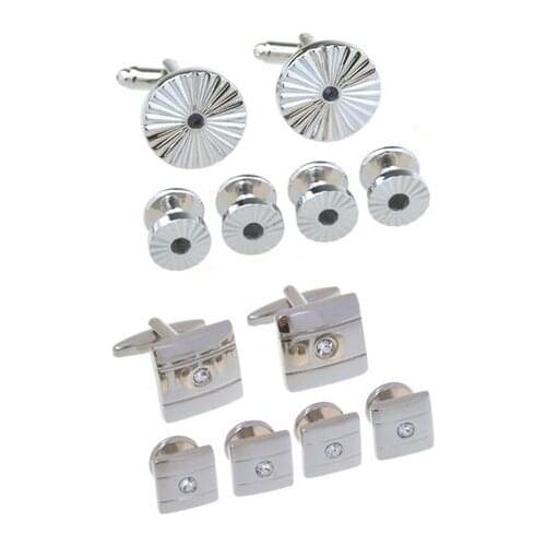 5Sets/lot Crystal Tuxedo Cufflinks Collar Studs 6pcs Set Black/White Rhinestone Cuff Links Stud Set Mens Jewelry Wholesale