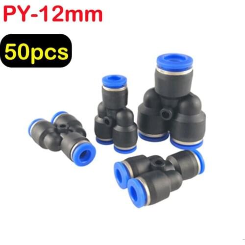 50pcs 3 Way Port Y Shape Air Pneumatic 12mm OD Hose Tube Push in Gas Plastic Pipe Fitting Connectors Quick Fittings