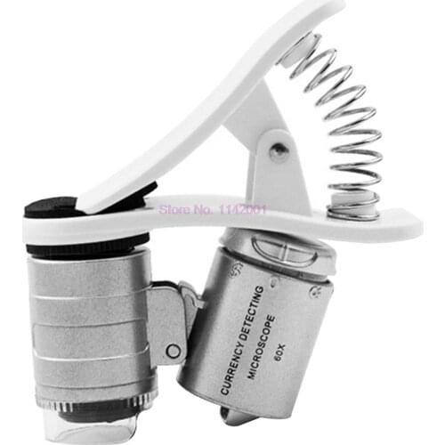50pcs 60X Universal 3LEDs Clip Mobile Phone Microscope Magnifier Micro Lens Optical Zoom Telescope Camera Lens