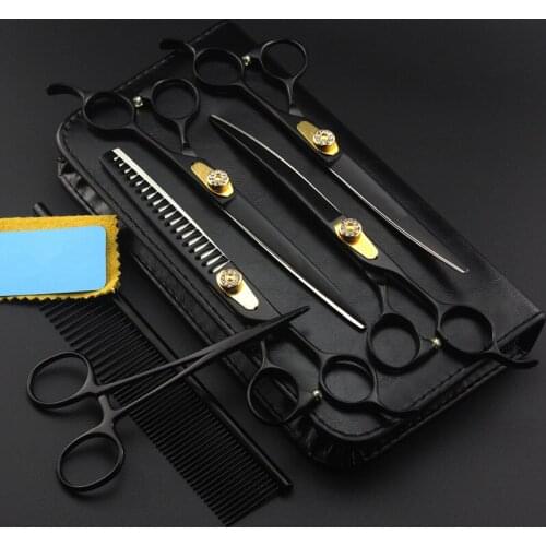 6 kit professional Japan 7 inch black pet dog grooming hair scissors cutting barber thinning shears hairdressing scissors set