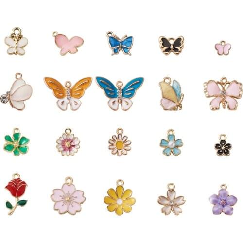 80pcs Daisy Flowers Butterfly Alloy Enamel Pendants Mixed Styles Enamel Charms for Jewelry Making DIY Charm Bracelets Handmade