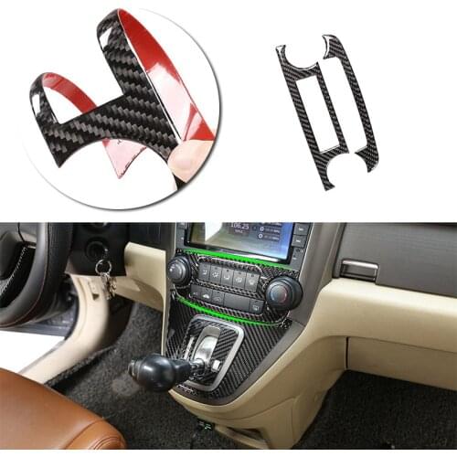 2pcs Car Carbon Fiber Center Control CD Panel Volume Knob Frame Cover Sticker Trim For Honda CRV 2007 2008 2009 2010 2011