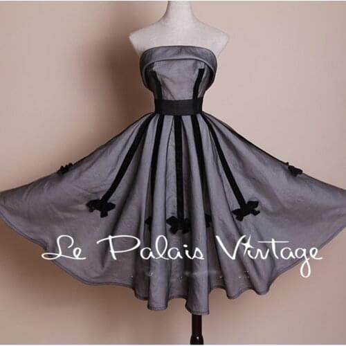 FREE SHIPPING Le Palais Vintage vintage elegant classic 1950 bow strapless dress/gray