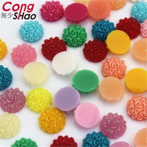 Cong Shao 300PCS 8/10/12mm Mixed Colors Resin Round Rhinestone Trim Flat Back Stones And Crystals Wedding Dress Button CS171