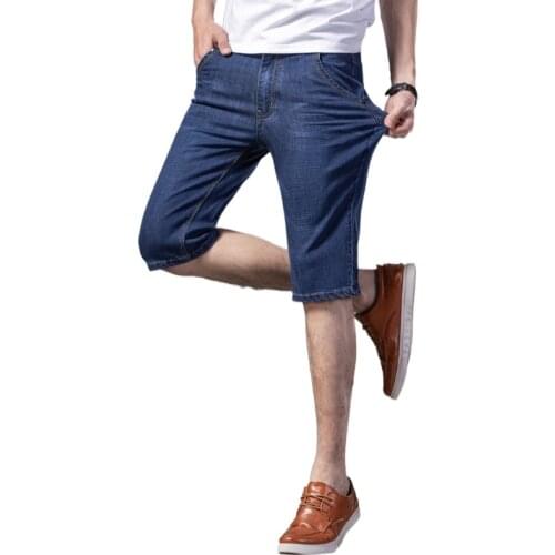 Big Size Summer New Men Business Denim Shorts Fashion Casual Stretch Slim Blue Thin Short Jeans Male 28-34 36 38 40