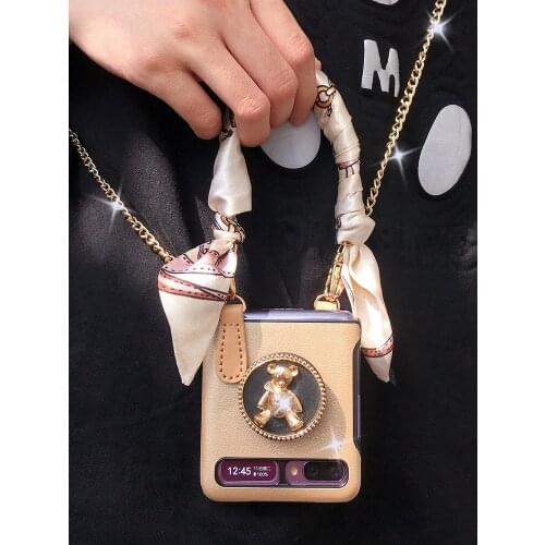 For Samsung Galaxy zflip mobile phone case bow protective cover f7070 folding 5g leather Korean female