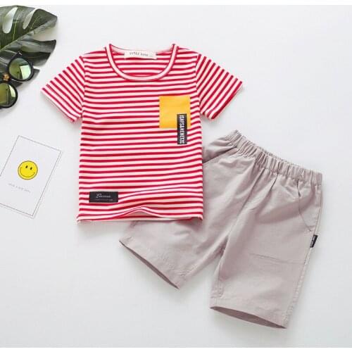 Summer Toddler Boys Sets Casual Korean Striped Short Sleeve T-shirt Shorts Kids Clothing Children Boy 2pcs 2020 Baby Boy Clothes