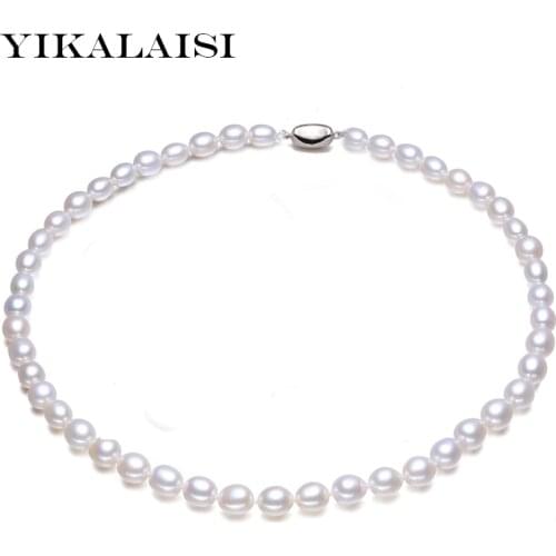 YIKALAISI 925 sterling silverjewelry Pearl Jewelry Natural Freshwater Pearl 7-10mm White Choker Necklace