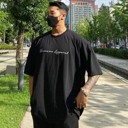 Loose t-shirt Mens Fitness Workout Cotton Tees Male Bodybuilding Workout Top shirt Summer Casual Tops Clothing Oversize Clothin