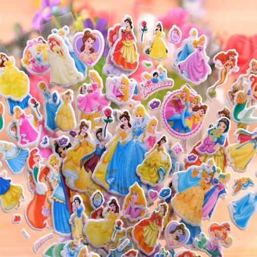 6-12 pcs/set Disney toy sticker Disney Princess Frozen little pony Mickey Pixar Car Sofia Cartoon 3D Stickers girls boy Stickers