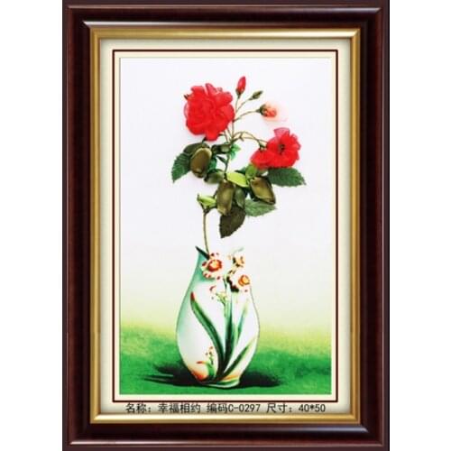 50x40cm Happy flower Ribbon embroidery kit stain painting set handcraft kit DIY handmade needlework art home decor