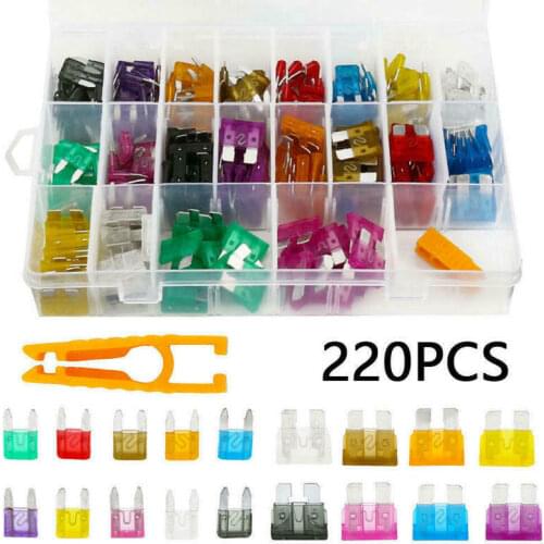 220Pcs Auto Car Truck Motorcycle Fuse Kit APM, ATM Mini & Standard Blade Fuse Assortment Assorted Kit Blade Set Car Truck Fuse