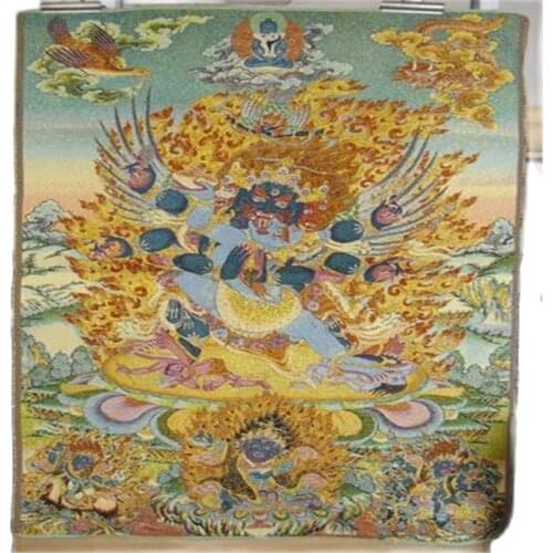 Nepal Thangka Brocade Painting Gold silk woven Buddha statue