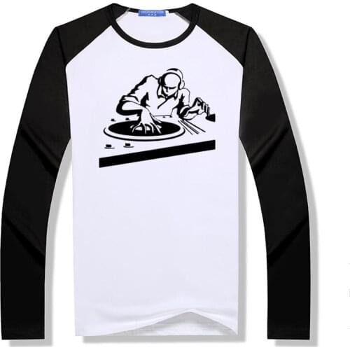 New Design DJing Music Modal Long Sleeve For Bar T Shirt Mens Casual T-shirts O Neck raglan Plus Size Tees