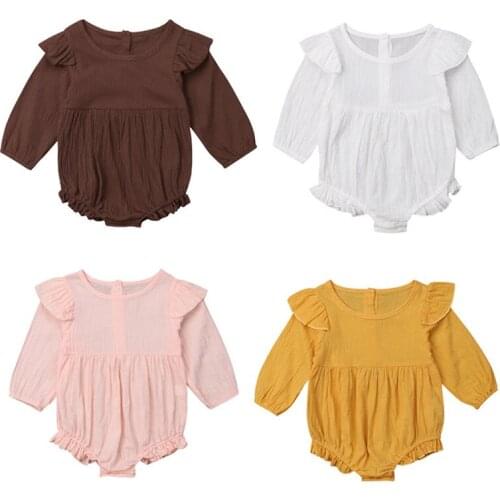 0-3T Infant Kid Baby Girl Clothes Casual Long Sleeve Solid Ruffles Romper Jumpsuit Outfits Cotton Clothes wholesale