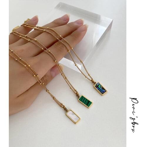 PerisBox 3 Designs Rectangle Malachite Necklaces Abalone Shell Necklaces for Women Natural Shell Minimalist Necklace 2020 Hot