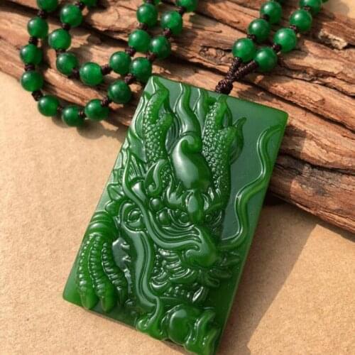 Chinese Green Jade Domineering dragon head and Yong JieTong Xin Pendant Jewelry Fine Jewelry Lucky Safety Charms Jade Pendant
