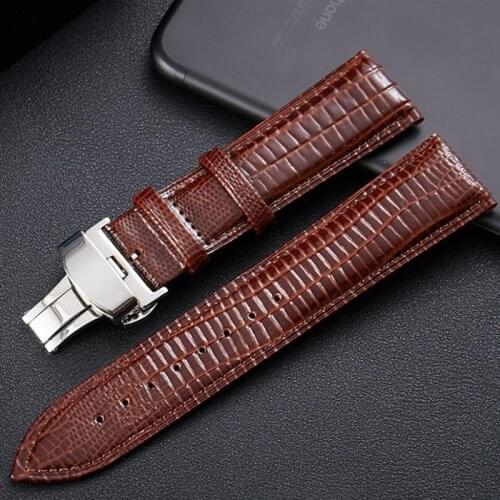 Black Brown Lizard Pattern Genuine Leather 12 14 16 18 20 22 24 MM Watche Band Strap Belt Watchband Folding Clasp Watchband