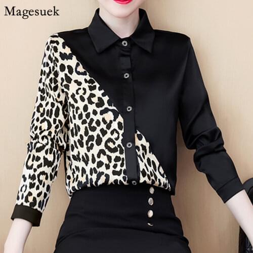 Plus Size Casual Women Tops and Blouses 2021 Autumn Fashion Long Sleeve Women Shirt Sexy Leopard Slim Women Blouse Blusas 8054