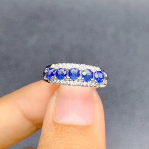 CoLife Jewelry 925 Silver Blue Sapphire Ring for Office Woman 5 Pieces Natural Sapphire Ring Brithday Gift for Wife