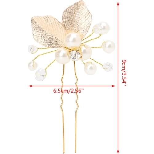 Womens Hair Clip Leaf Rhinestone Faux Pearls Hairpin Bridal Bobby Pin Jewelry