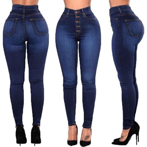 Plus Size Jeans Women Autumn Fashion Stretch Skinny Buttons High Waist Jeans Women Casual Slim Fit Denim Pants Tejanos De Mujer