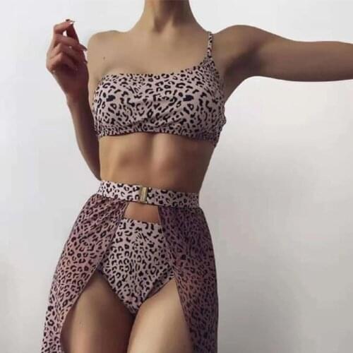 Womens Swimsuit Push Cover Up High Waist Bikini 2021 Women Metal Buckle Belt Leopard Sexy Swimwear Women Biquini Bathing Suit