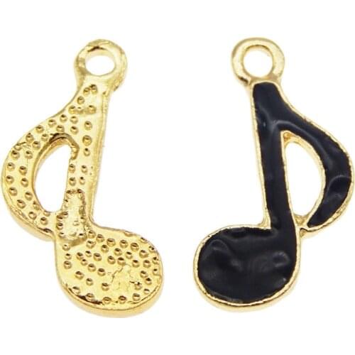 Julie Wang 10PCS Enamel Black Music Note Charms Zinc Alloy Eight Note Gold Tone Pendant Bracelet Jewelry Making Accessory