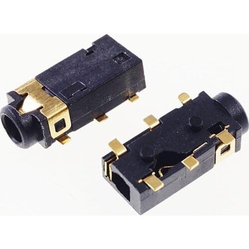 100pcs Phone Jack 2.5 mm 6 Pin 3 Pole Stereo Audio Socket Internal Tip Ring Sleeve Switch TRS Right Angle SMT Reflow Solder