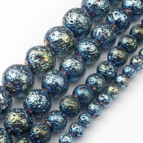 4 6 8 10 mm 15'' Dark Blue Lava Volcanic Stone Beads Round Loose Stone Beads For Jewelry Making Needlework DIY Bracelet Necklace