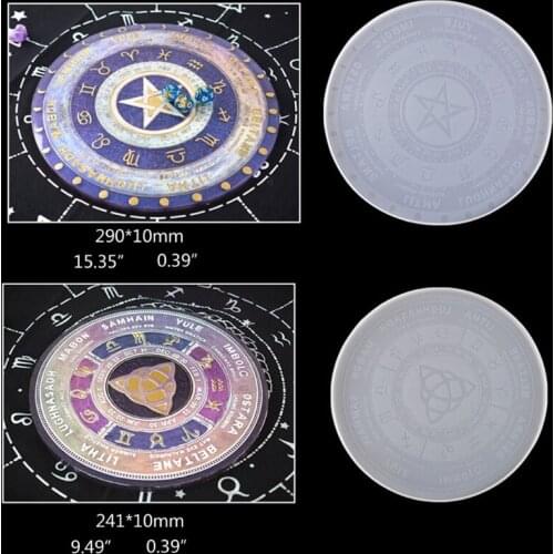 4Pcs Pendulum Astrology Zodiac Board Epoxy Resin Mold The Sun Moon Star Tarot Card Tray Round Resin Mold Witchcraft Tool