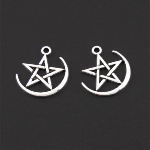 50Pcs Silver Color Star Pentagram Charms Geometric Amulet pendant Accessories Making Necklaces Bracelet Jewelry 16X17mm A3143