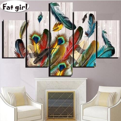 5D DIY diamond painting full round square Peafowl feather cross stitch mosaic embroidery modern home art Package diamond kits