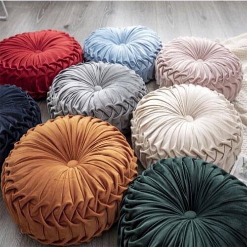 Velvet Throw Round Throw Pillow Cushion Handmade Pleated Wheel Futon Pumpkin Seat Cushion for Home Sofa Living room Decoration