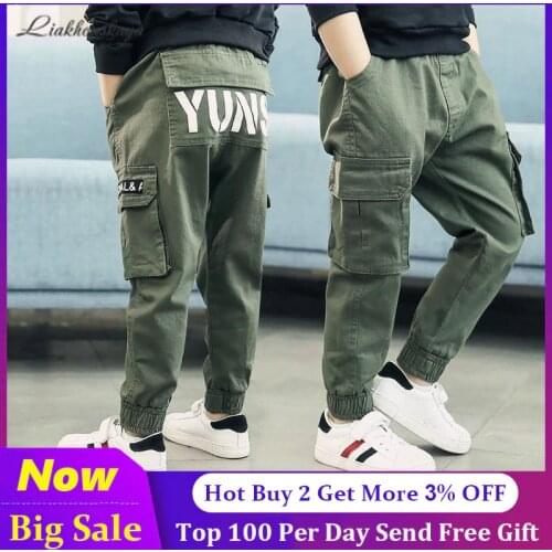 2021 Fashion Boys Pants Trousers 100% Cotton Trousers Child Casual Pants Boy Jeans Hot Sales For Spring Autumn Wear Size 100-160