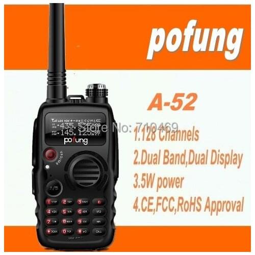 DHLFreeshipping+4sets/lot Pofung UV-A52 A52 VHF/UHF 128 channel Dual Band Two Way Radio Handheld Tranceiver portable radio
