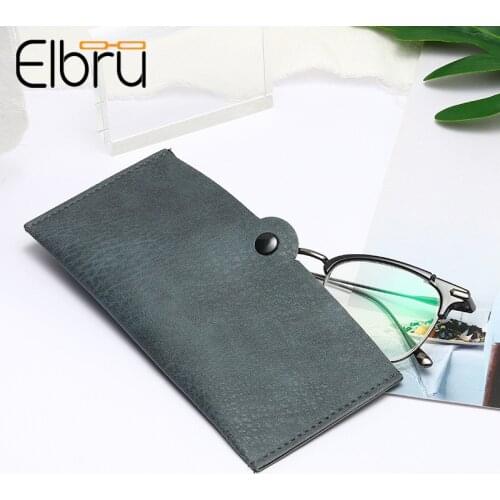 Elbru Portable Glasses Cases Women&Men Soft PU Waterproof Portable Button Eyeglasses Bag For Reading Glasses Sunglasses