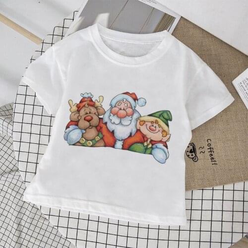 New Cartoon Print Christmas Girls T Shirt Leisure Girl T-shirt Holiday Gift Children Harajuku Boy Tshirt Kawaii Kids Tops Vogue