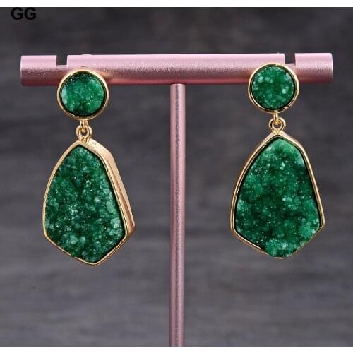 GuaiGuai Jewelry Green Quartzs Druzy Crystal Agates Gold Color Plated Dangle Stud Earrings For Women