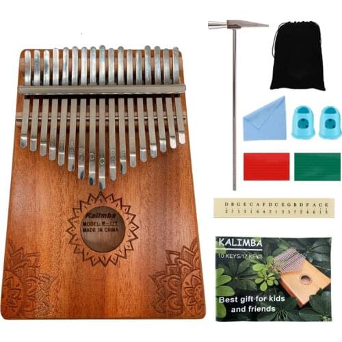 Kalimba 17 Keys Thumb Piano with Study Instruction and Tune Hammer,Portable Hand Mbira Mahogany Tines Perfect Gift for Beginners