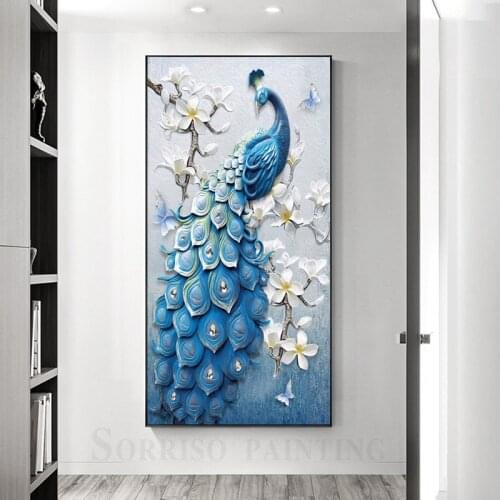 Peacock Hallway Wall Art Oil Canvas Painting Modern Porch Posters And Prints Pictures For Living Room Home Corridor Decor