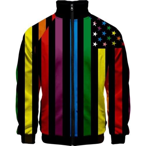 2020 New Arrival LGBT 3D printed Stand Collar Zipper Jacket men boy Fashion sweatshirt long sleeve Jackets Tops