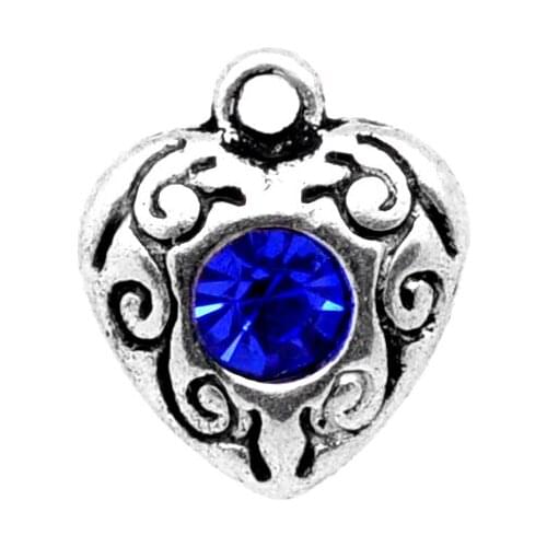 Lovely 20 Silver Color Rhinestone Love Heart Charm Pendants (B10575)