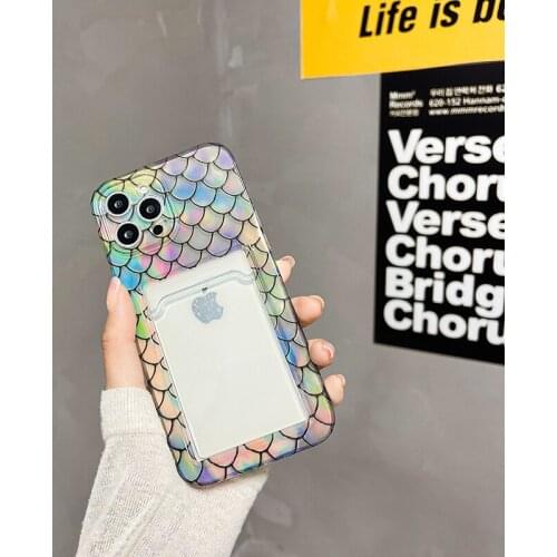 Fashion Fish scales Card package Soft silicon phone case for iphone 12 7 8 Plus X XS XR MAX 11 Pro SE 2 MiNi laser Back Cover