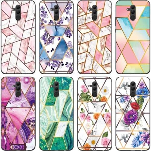 Soft Phone Case For Huawei Mate 20 Lite 6.3 inch Funda Glossy Colorful Flower Silicone Phone Back Cover Geometric Marble Shell