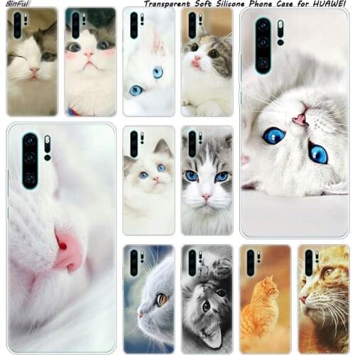 Cute animal cat Soft Silicone Phone Case for Huawei P30 P20 Pro P10 P9 P8 Lite 2017 P Smart Z Plus 2019 NOVA 3 3i Fashion Cover