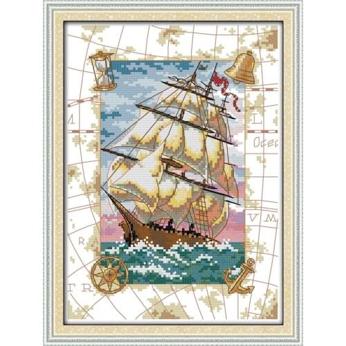 Oceangoing Voyage Scenery Needlework,Cross stitch,Set Embroidery kits,Precise Printed Patterns Cross-Stitching,DIY Handmade