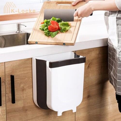 Wall Mounted Folding Kitchen Trash Can Kitchen Folding Garbage Cans Recycle Rubbish Bin Dustbin Garbage Bin for Kitchen
